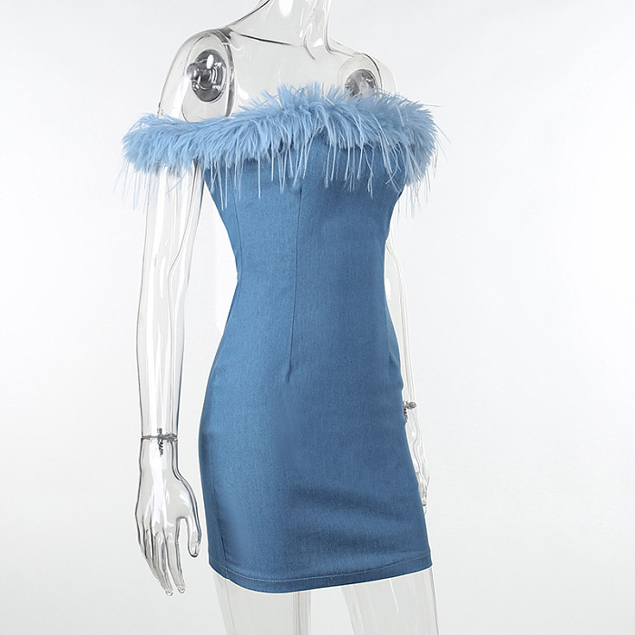 WHOLESALE | Feather Hem Off-shoulder Dress
