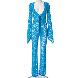 WHOLESALE | Lace Chiffon Flare Bottom Jumpsuit