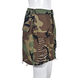 WHOLESALE | Camo Distress Big Pocket Skirt