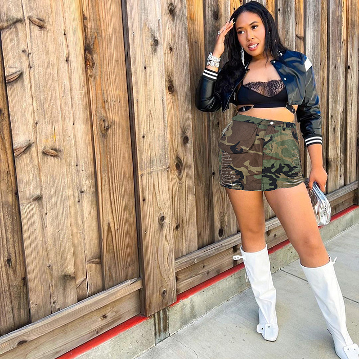 WHOLESALE | Camo Distress Big Pocket Skirt