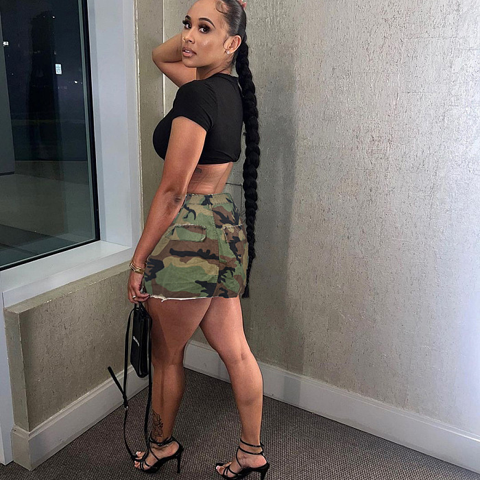 WHOLESALE | Camo Distress Big Pocket Skirt