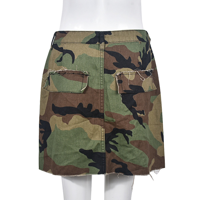 WHOLESALE | Camo Distress Big Pocket Skirt