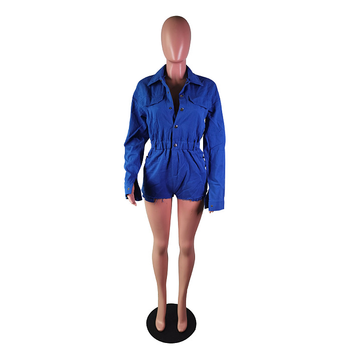 WHOLESALE | Solid Button Up Long Sleeve Romper