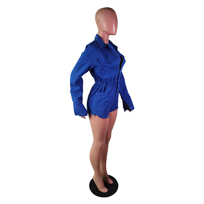 WHOLESALE | Solid Button Up Long Sleeve Romper
