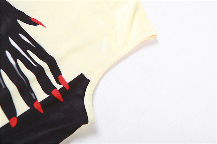 WHOLESALE | Hands Printed Off-shoulder Back Zip Up Jumpsuit