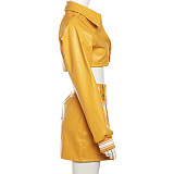 WHOLESALE | Pu Material Button Blouse Skirt Set