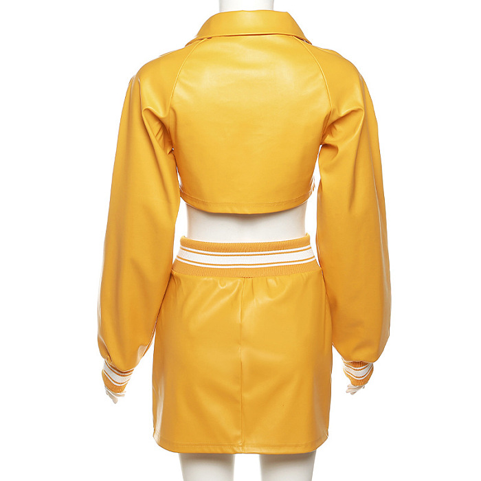 WHOLESALE | Pu Material Button Blouse Skirt Set