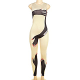 WHOLESALE | Hands Printed Off-shoulder Back Zip Up Jumpsuit