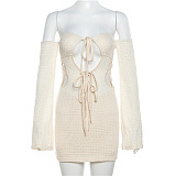 WHOLESALE | Knitted Front Hollow-out Self-tied Dress