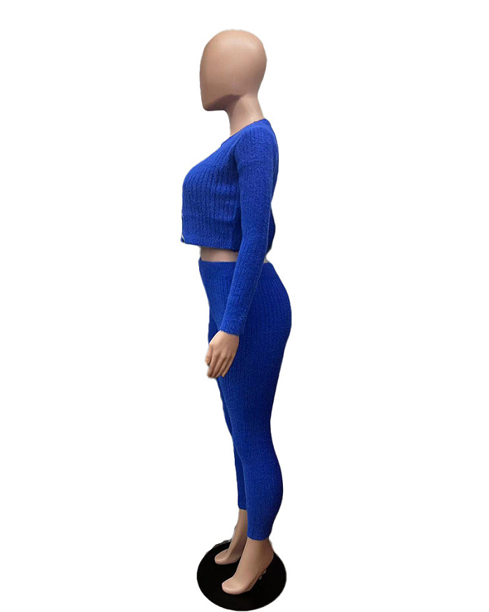 WHOELSALE | Wool 3-piece coat, bandeau, pants in Blue