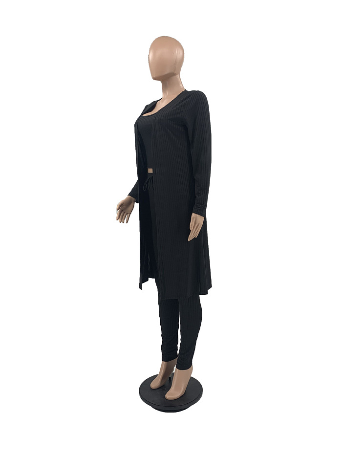 WHOELSALE | Pit Material 3-piece Tank Top Long Coat Self-time Leggings