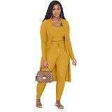WHOELSALE | Pit Material 3-piece Tank Top Long Coat Self-time Leggings