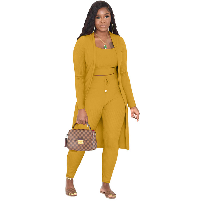 WHOELSALE | Pit Material 3-piece Tank Top Long Coat Self-time Leggings