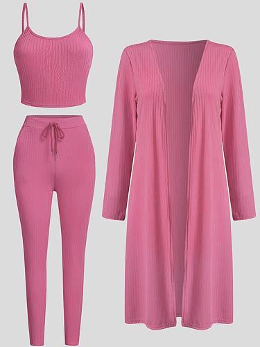 WHOELSALE | Pit Material 3-piece Tank Top Long Coat Self-time Leggings