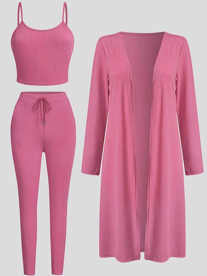 WHOELSALE | Pit Material 3-piece Tank Top Long Coat Self-time Leggings