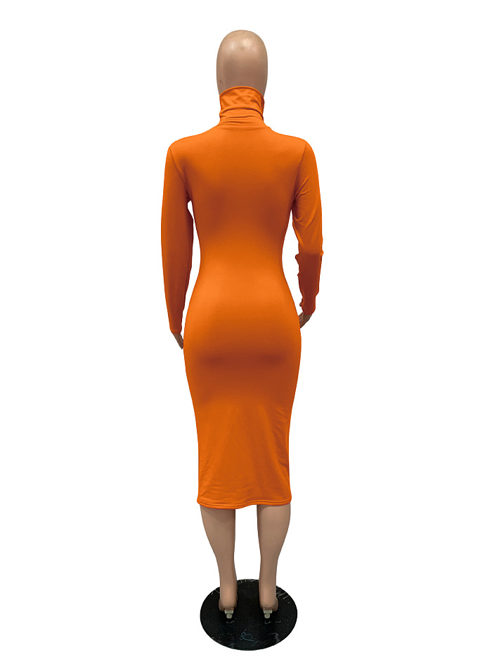WHOELSALE | Turtle Neck Long Dress in Solid Color