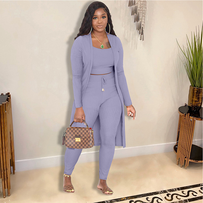 WHOELSALE | Pit Material 3-piece Tank Top Long Coat Self-time Leggings