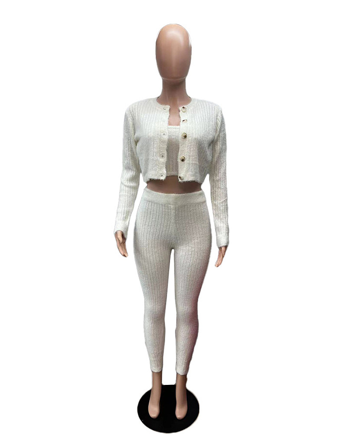 WHOELSALE | Wool 3-piece coat, bandeau, pants in White
