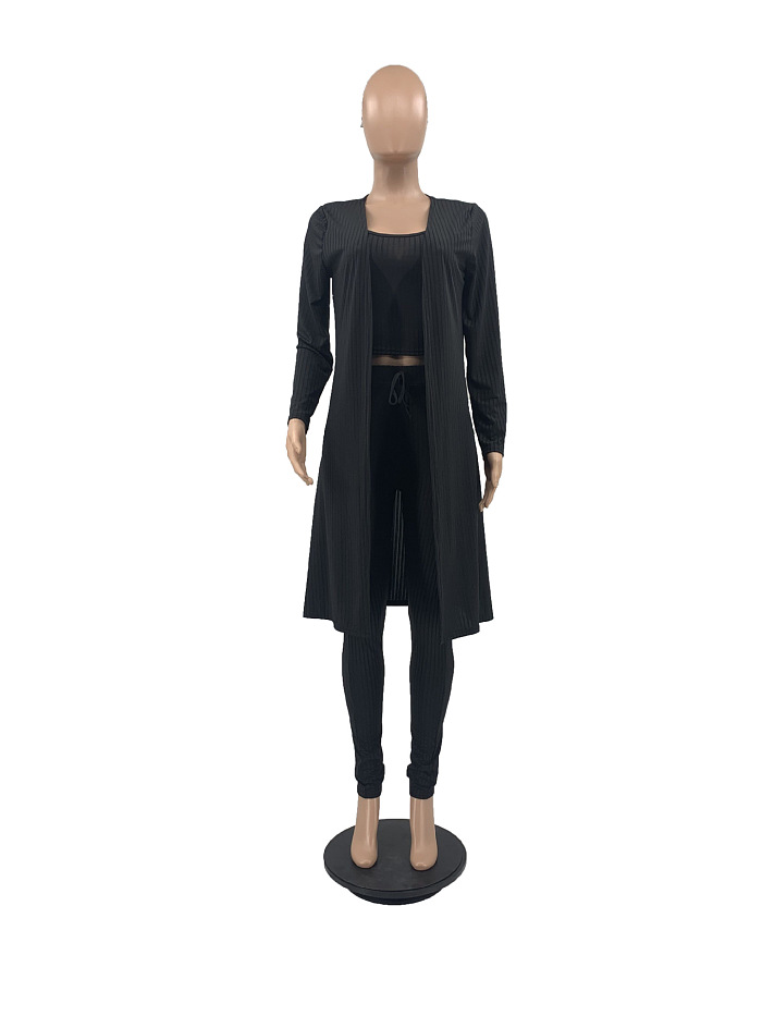 WHOELSALE | Pit Material 3-piece Tank Top Long Coat Self-time Leggings
