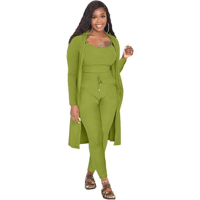 WHOELSALE | Pit Material 3-piece Tank Top Long Coat Self-time Leggings