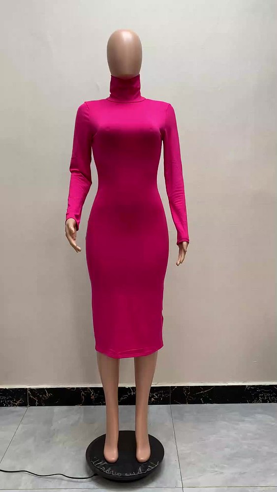 WHOELSALE | Turtle Neck Long Dress in Solid Color