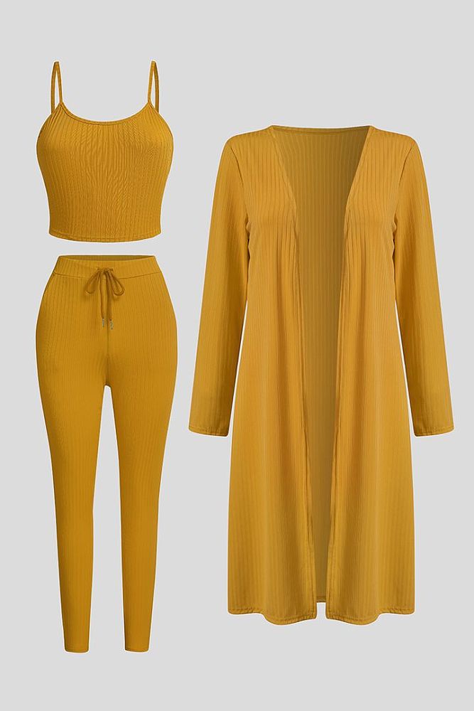 WHOELSALE | Pit Material 3-piece Tank Top Long Coat Self-time Leggings