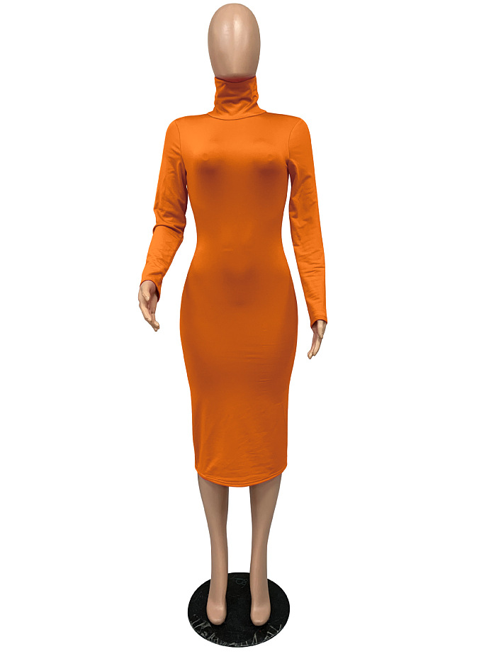 WHOELSALE | Turtle Neck Long Dress in Solid Color