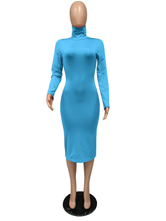 WHOELSALE | Turtle Neck Long Dress in Solid Color