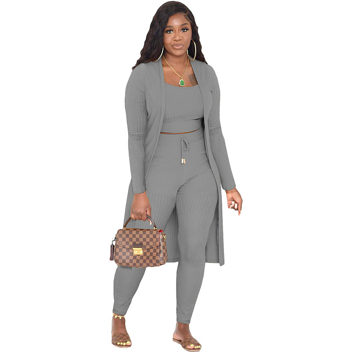 WHOELSALE | Pit Material 3-piece Tank Top Long Coat Self-time Leggings