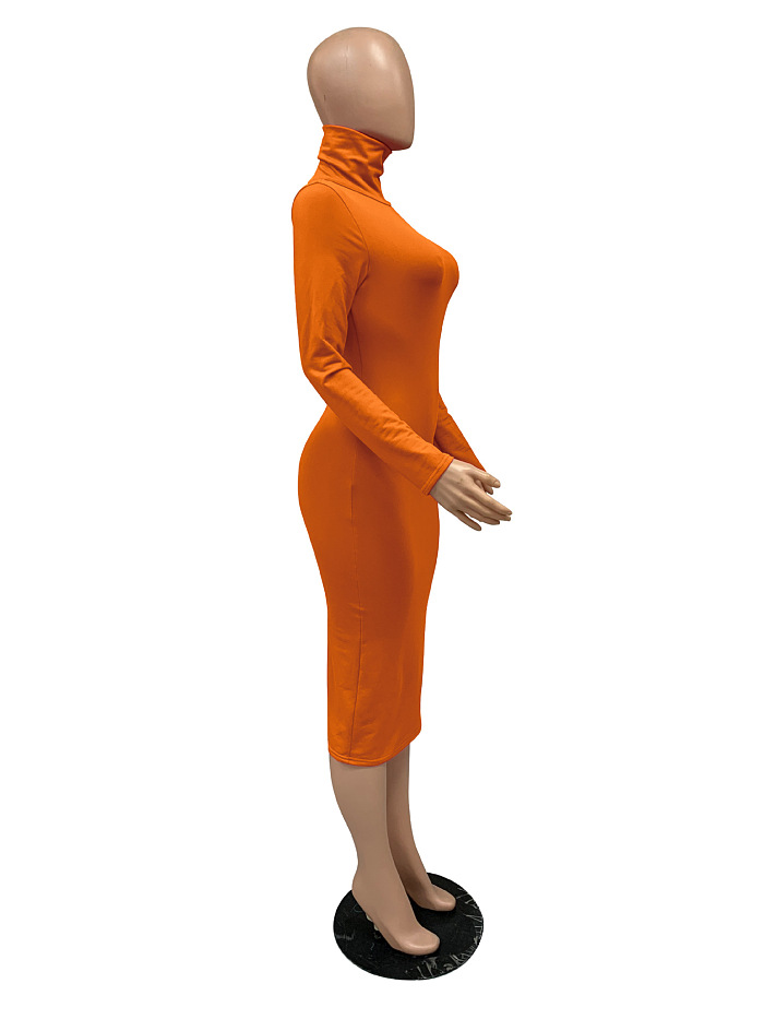 WHOELSALE | Turtle Neck Long Dress in Solid Color