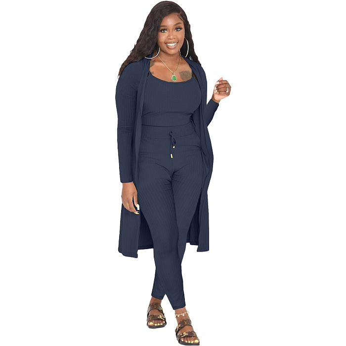 WHOELSALE | Pit Material 3-piece Tank Top Long Coat Self-time Leggings
