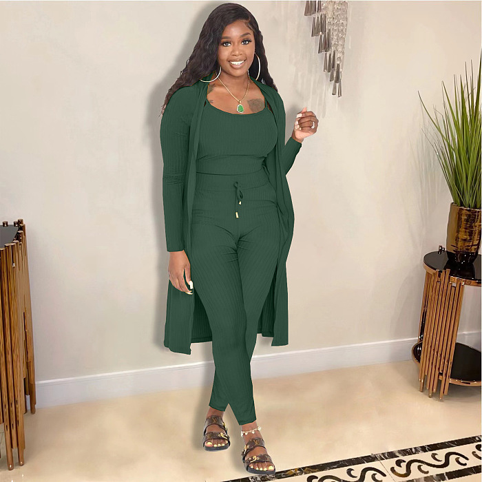 WHOELSALE | Pit Material 3-piece Tank Top Long Coat Self-time Leggings
