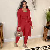 WHOELSALE | Pit Material 3-piece Tank Top Long Coat Self-time Leggings