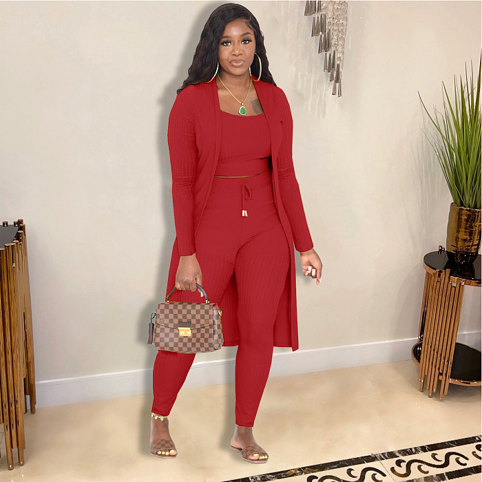 WHOELSALE | Pit Material 3-piece Tank Top Long Coat Self-time Leggings