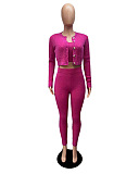 WHOELSALE | Wool 3-piece coat, bandeau, pants in Rose Red