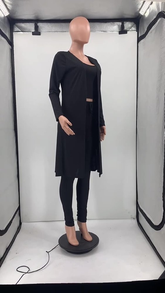 WHOELSALE | Pit Material 3-piece Tank Top Long Coat Self-time Leggings