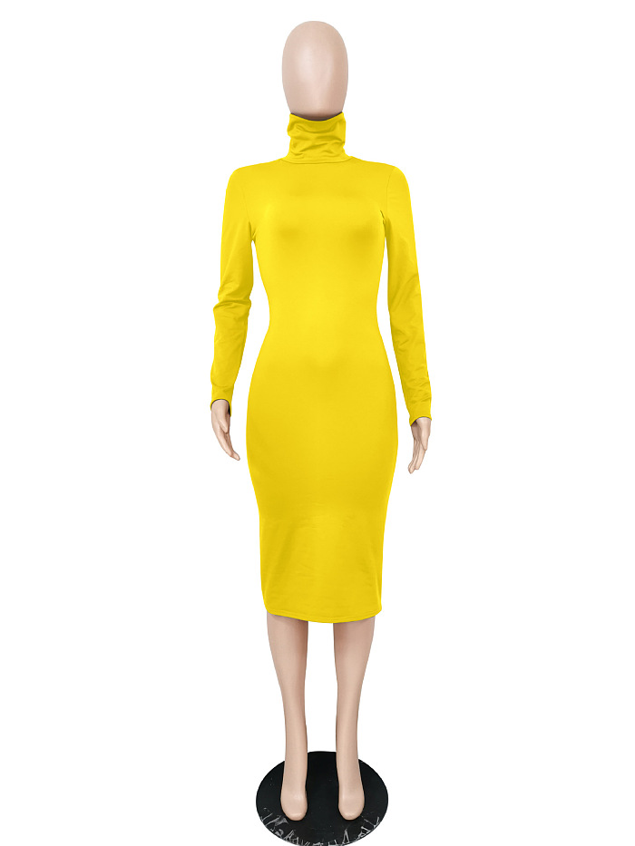 WHOELSALE | Turtle Neck Long Dress in Solid Color