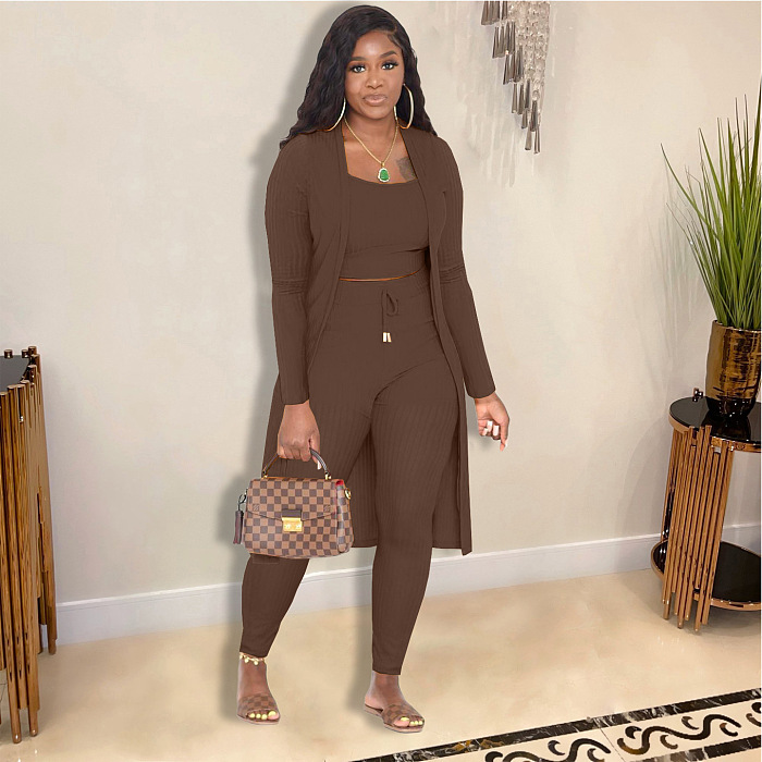 WHOELSALE | Pit Material 3-piece Tank Top Long Coat Self-time Leggings