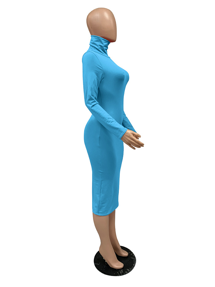 WHOELSALE | Turtle Neck Long Dress in Solid Color
