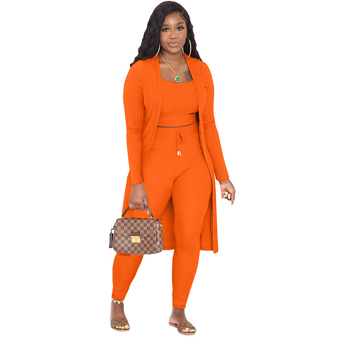 WHOELSALE | Pit Material 3-piece Tank Top Long Coat Self-time Leggings