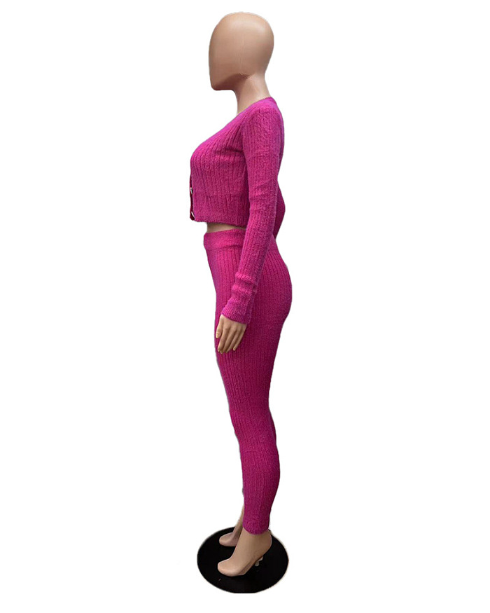 WHOELSALE | Wool 3-piece coat, bandeau, pants in Rose Red