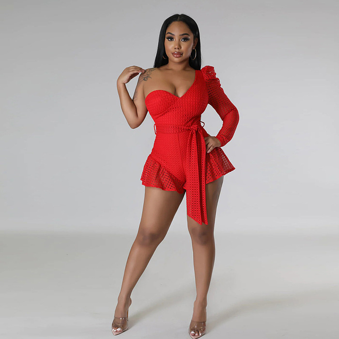 WHOELSALE | Chiffon Bow-tied One Shoulder Romper