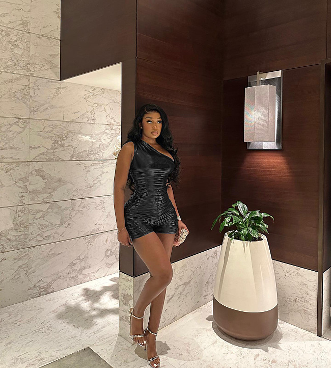 WHOELSALE | Drawstring One Shoulder Romper