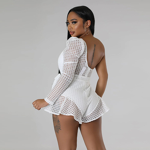 WHOELSALE | Chiffon Bow-tied One Shoulder Romper
