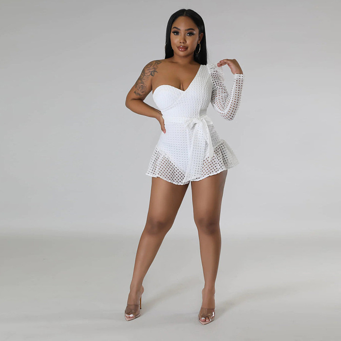 WHOELSALE | Chiffon Bow-tied One Shoulder Romper