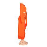 SUPER WHOLESALE | Front Bow Blouse Split Skirt in Solid