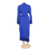 SUPER WHOLESALE | Front Bow Blouse Split Skirt in Solid