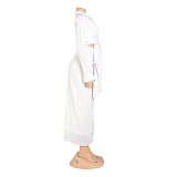 SUPER WHOLESALE | Front Bow Blouse Split Skirt in Solid