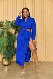 SUPER WHOLESALE | Front Bow Blouse Split Skirt in Solid
