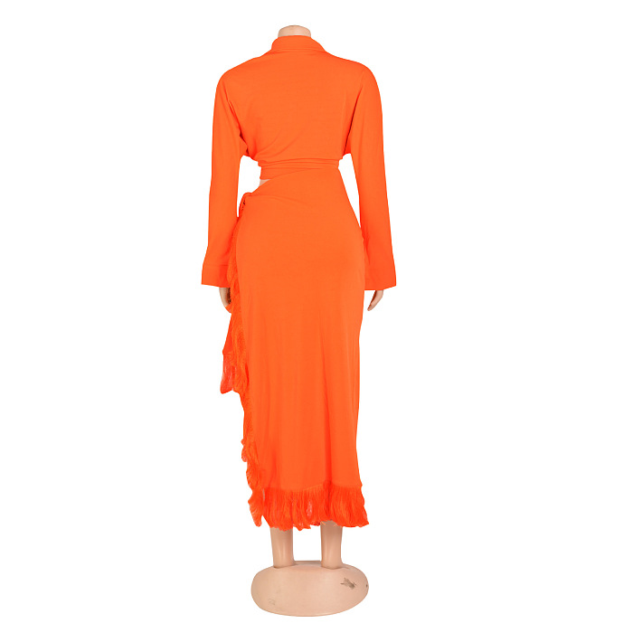 SUPER WHOLESALE | Front Bow Blouse Split Skirt in Solid
